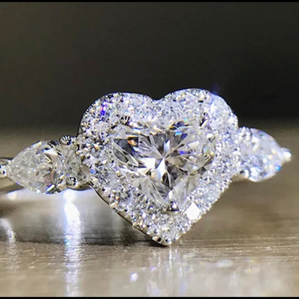 Sterling Silver Diamond Cubic Zirconia Heart Ring